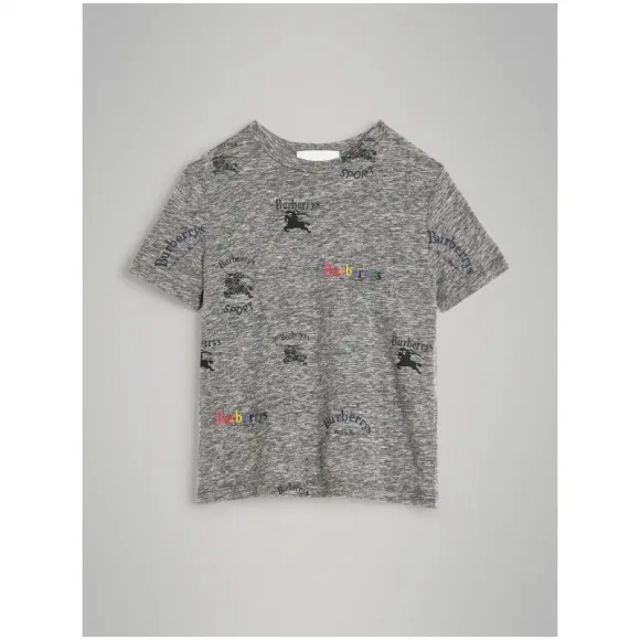 博百利/Burberry  典藏徽标印花平织 T 恤衫 (麻灰色)  80025741