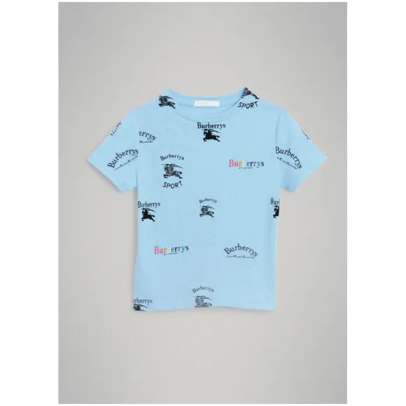 博百利/Burberry  典藏徽标印花平织 T 恤衫 (天空蓝)  80028461