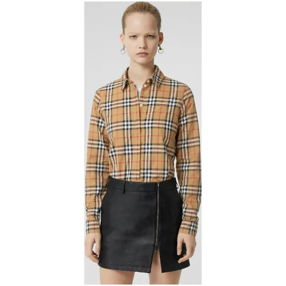 博百利/Burberry 女士 Vintage 格纹棉质衬衫 (古典黄色) 80030411