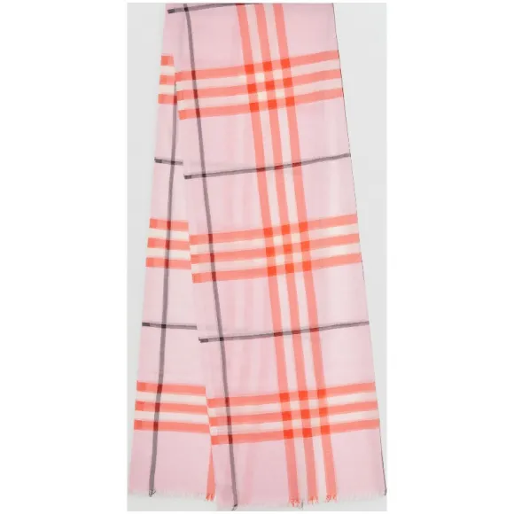 博百利/Burberry 男士 轻盈格纹丝毛混纺围巾 (浅花色)  80045141