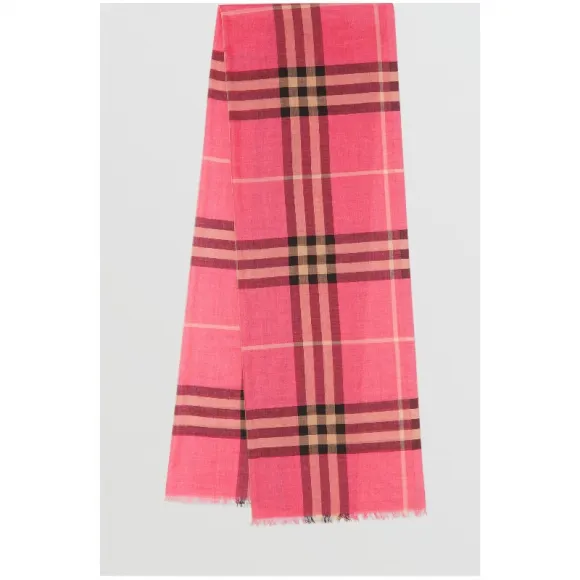 博百利/Burberry 男士 轻盈格纹丝毛混纺围巾 (玫瑰粉红)  80045161