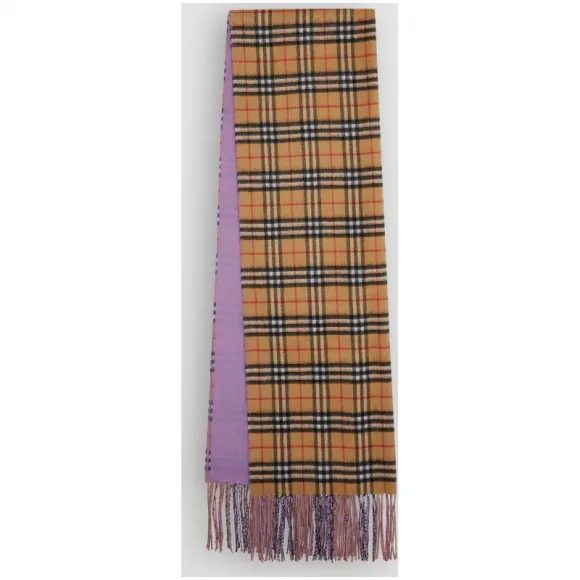 博百利/Burberry 男士 拼色 Vintage 格纹羊绒围巾 (亮紫丁香色)  80045521
