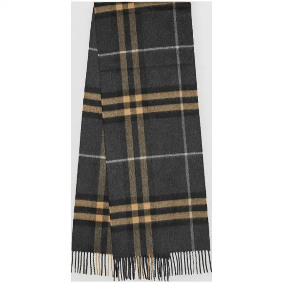 博百利/Burberry 男士 经典格纹羊绒围巾 (深合金灰)  80047031