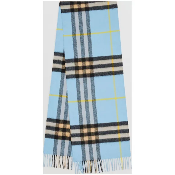 博百利/Burberry 男士 经典格纹羊绒围巾 (浅蓝碳色)  80047051