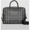 博百利/Burberry 男士 London 格纹拼皮革公文包 (炭灰色 / 黑色) - 男士  80051581