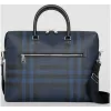 博百利/Burberry 男士 London 格纹拼皮革公文包 (海军蓝 / 黑色) - 男士  80051591