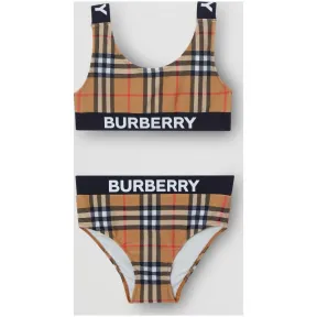 博百利/Burberry 儿童用品 Vintage 格纹徽标印花比基尼 (古典黄色)  80087731