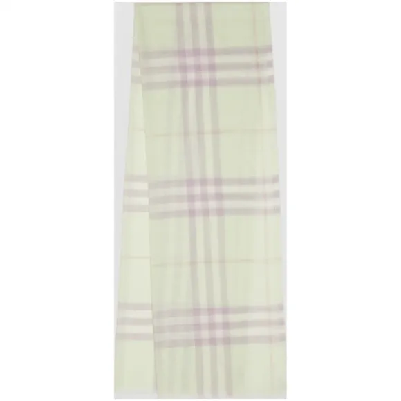 博百利/Burberry 男士 轻盈格纹丝毛混纺围巾 (石灰岩色)  80088111