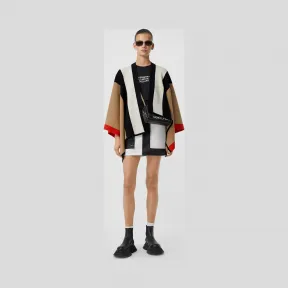 博百利/Burberry 条纹装饰羊毛混纺披肩 (典藏米色) - 女士  80110041