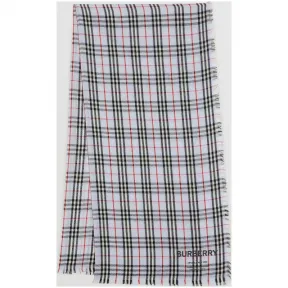 博百利/Burberry 男士 Vintage 格纹轻盈刺绣羊绒围巾 (浅蓝色)  80110941