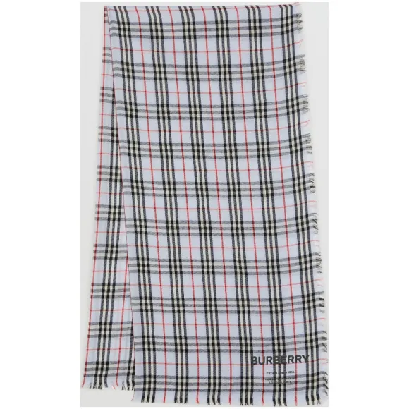 博百利/Burberry 男士 Vintage 格纹轻盈刺绣羊绒围巾 (浅蓝色)  80110941