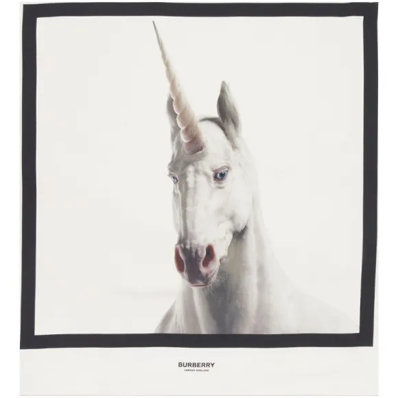 博百利/Burberry 男士 独角兽印花丝质方巾 (白色)  80118381