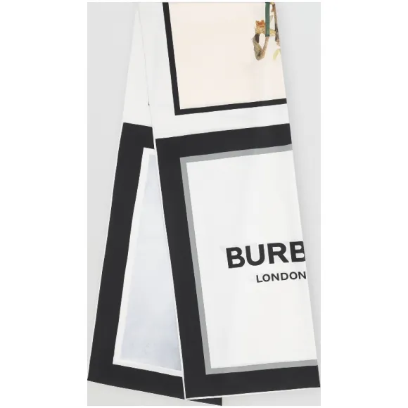 博百利/Burberry 男士 蒙太奇拼徽标印花丝巾 (黑白)  80119501