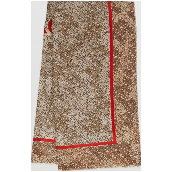 博百利/Burberry 男士 Horseferry 印花丝棉混纺大号方巾 (米色)  80132841