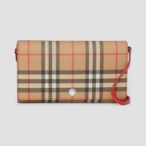 博百利/Burberry Vintage 格纹环保帆布钱夹（含可拆式背带） (亮军红色) - 女士  80151361