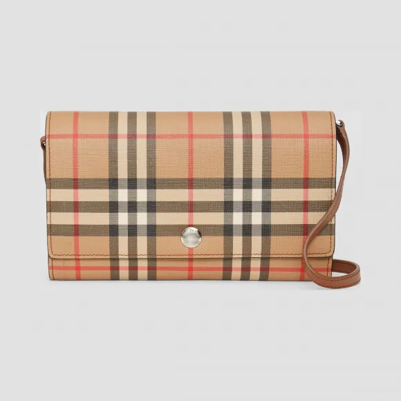 博百利/Burberry Vintage 格纹环保帆布钱夹（含可拆式背带） (麦芽棕) - 女士  80153501