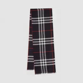 博百利/Burberry 女士 轻盈格纹丝毛混纺围巾 (海军蓝)  80154061