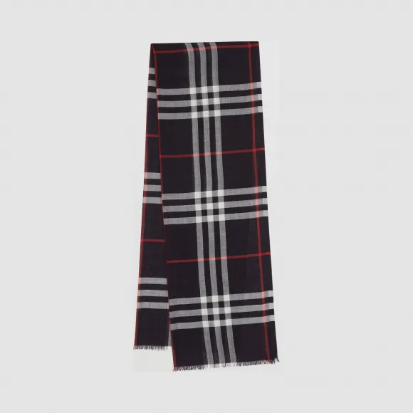 博百利/Burberry 女士 轻盈格纹丝毛混纺围巾 (海军蓝)  80154061