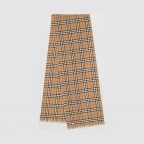 博百利/Burberry 女士 Vintage 格纹轻盈丝毛混纺围巾 (古典黄色)  80155051