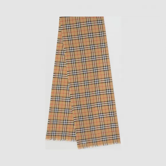 博百利/Burberry 女士 Vintage 格纹轻盈丝毛混纺围巾 (古典黄色)  80155051