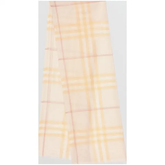 博百利/Burberry 男士 轻盈格纹丝毛混纺围巾 (樱草花黄)  80158131