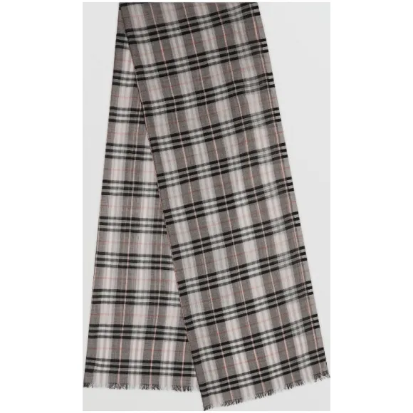 博百利/Burberry 男士 Vintage 格纹轻盈丝毛混纺围巾 (杏色)  80158141