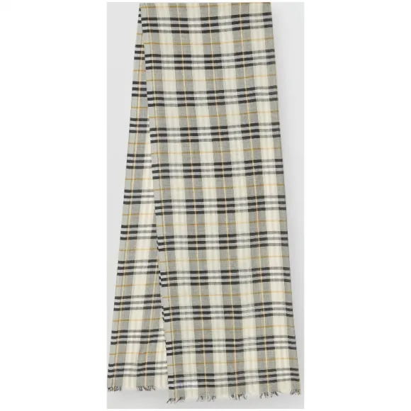 博百利/Burberry 女士 Vintage 格纹轻盈丝毛混纺围巾 (鼠尾草绿)  80158151