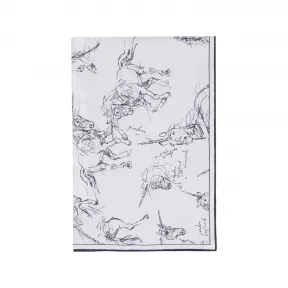 博百利/Burberry 白色 素描印花真丝围巾 80161191