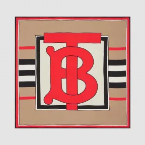 博百利/Burberry 女士 专属标识拼标志性条纹印花丝质方巾 (典藏米色)  80162261