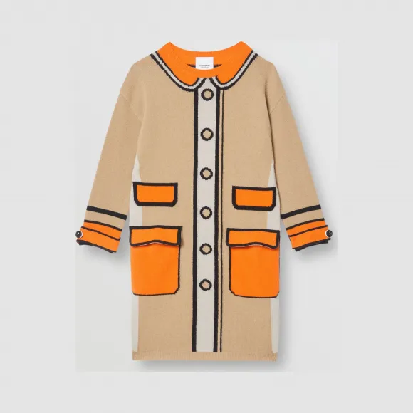 博百利/Burberry 童装 错视画嵌花羊绒针织裙 (典藏米色)  80167751