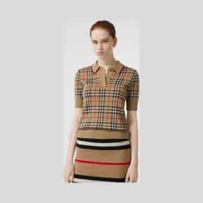 博百利/Burberry 女士 Vintage 格纹美利奴羊毛 Polo 衫 (典藏米色) 80171411
