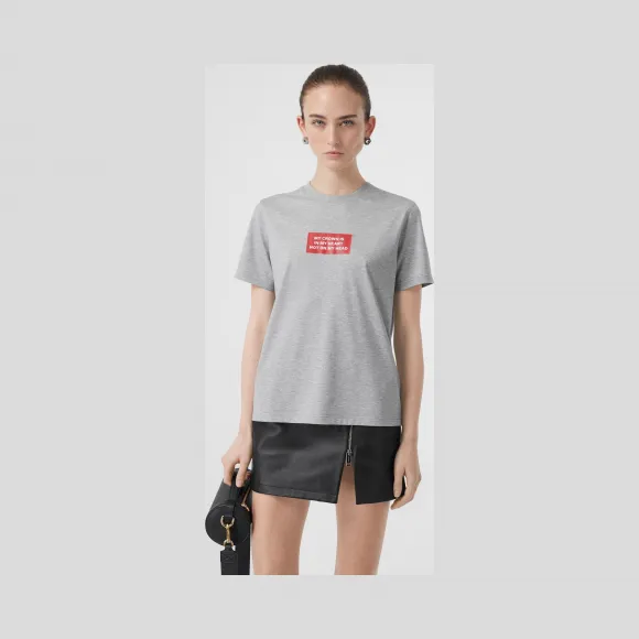 博百利/Burberry 女士 蒙太奇印花棉质 T 恤衫 (浅麻灰) 80172851