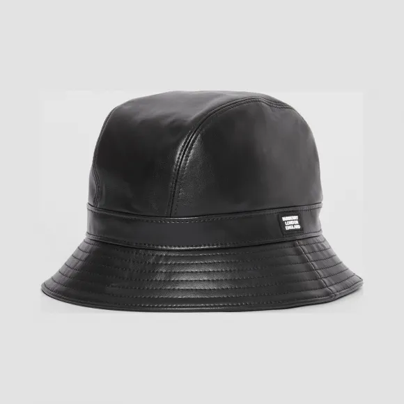 博百利/Burberry 女士 徽标装饰人造皮革渔夫帽 (黑色)  80175311