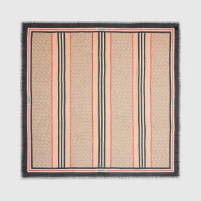 博百利/Burberry 女士 标志性条纹专属标识印花羊毛丝质大号方巾 (典藏米色)  80180371