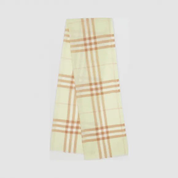 博百利/Burberry 女士 轻盈格纹丝毛混纺围巾 (淡绿色)  80184711