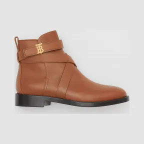 博百利/Burberry 专属标识图案皮革及踝靴 (棕褐色) - 女士  80192701