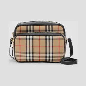 博百利/Burberry 女士 中号 Vintage 格纹拼皮革相机包 (典藏米色) 80193771