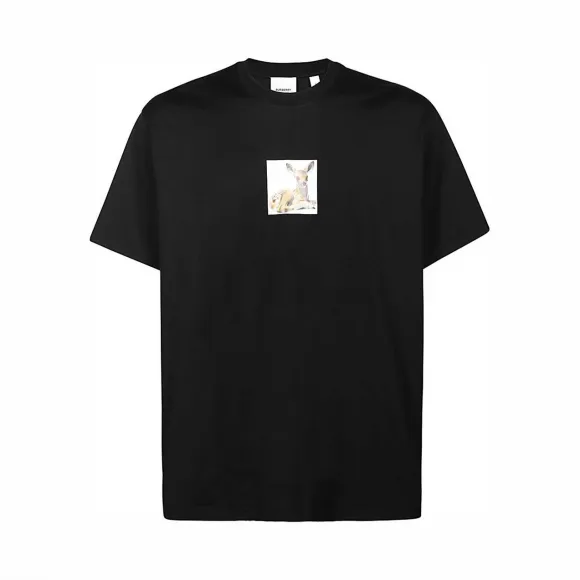 博百利/Burberry 男士 鹿印花棉质宽松 T 恤衫 (黑色) 80223691