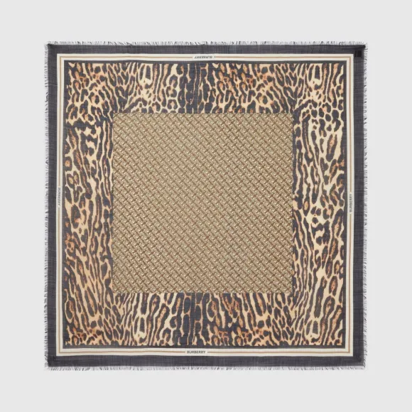 博百利/Burberry 专属标识印花丝毛混纺大号方巾 (典藏米色)  80223911