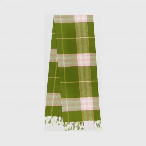 博百利/Burberry 女士 经典格纹羊绒围巾 (雪松绿)  80226791