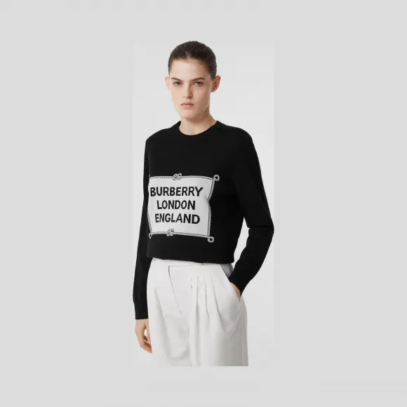 博百利/Burberry 索具嵌花美利奴羊毛针织衫 (黑色) - 女士  80244211