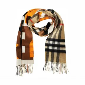 博百利/Burberry 女士 拼色格纹羊绒围巾 (胡桃色)  80244701