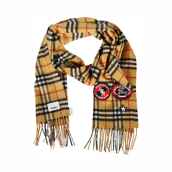 博百利/Burberry Vintage 格纹徽标图案羊绒围巾 (古典黄色)  80244711