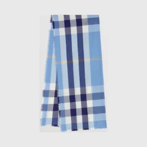 博百利/Burberry 轻盈格纹羊绒围巾 (英伦蓝铃草色)  80244991