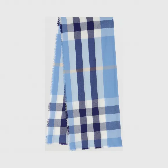 博百利/Burberry 轻盈格纹羊绒围巾 (英伦蓝铃草色)  80244991