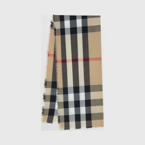 博百利/Burberry 轻盈格纹羊绒围巾 (典藏米色)  80245001