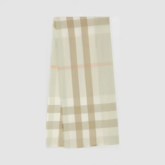 博百利/Burberry 轻盈格纹羊绒围巾 (浅苹果绿)  80245021