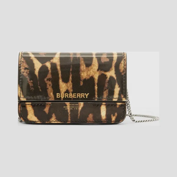 博百利/Burberry 豹纹皮革卡片夹（含链条背带） (深芥末色) - 女士  80248281