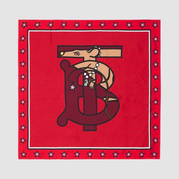 博百利/Burberry 专属标识图案丝质方巾 (亮红色)  80250921
