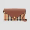博百利/Burberry Vintage 格纹拼皮革钱夹（含可拆式背带） (棕褐色) - 女士  80251621